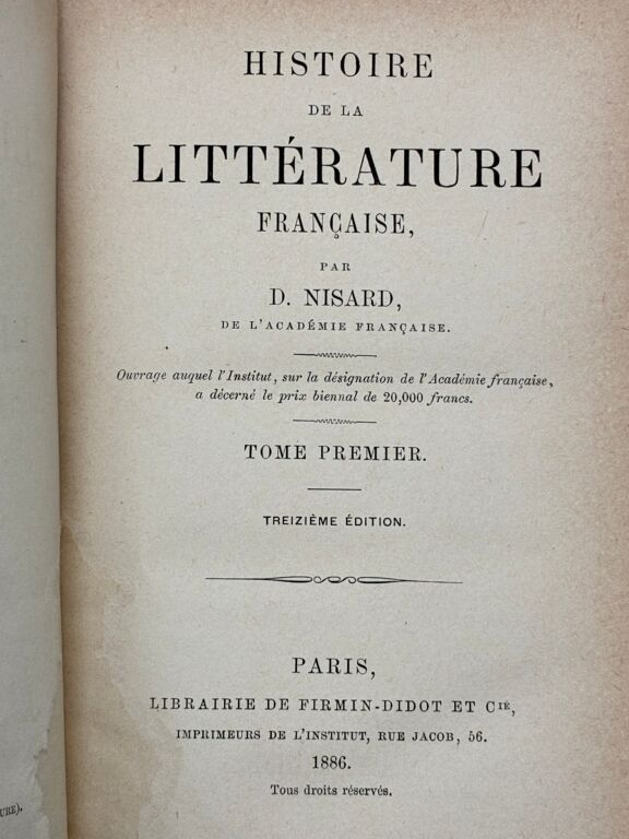 Histoire de la littérature française de Désiré Nisard